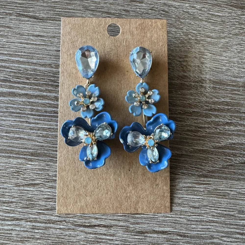 Anthropologie Blue and Gold Floral Earrings - Picture 3 of 5